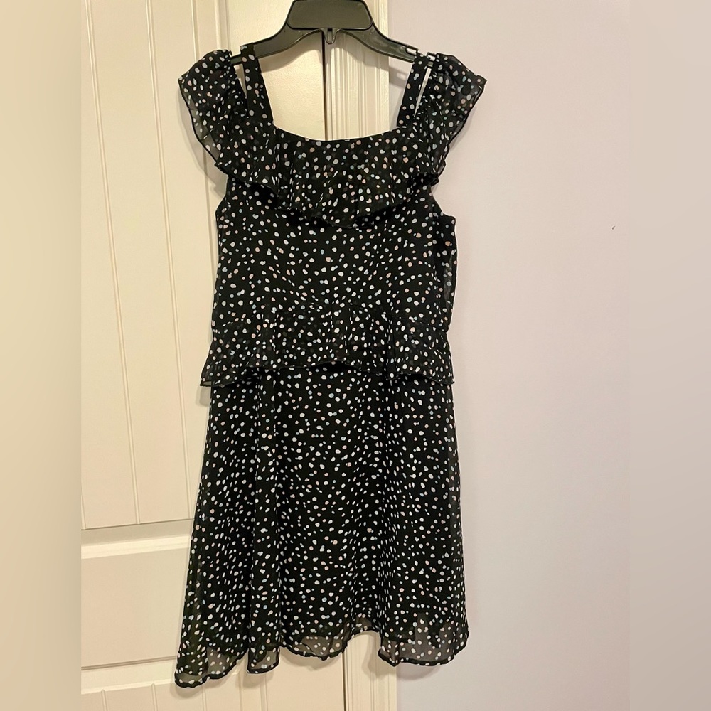 kidpik Black Dress with White Dots